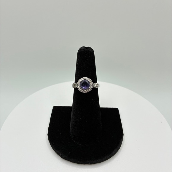 Jewelry - Women's Ring Size 5.75 Silver Purple Halo Round Stone Cocktail Statement